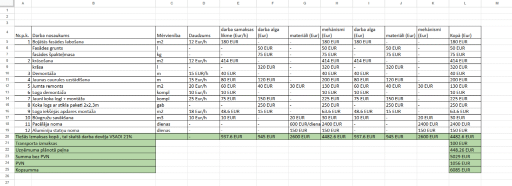 AI Filled Cost Estimate | SIA ReIntellex