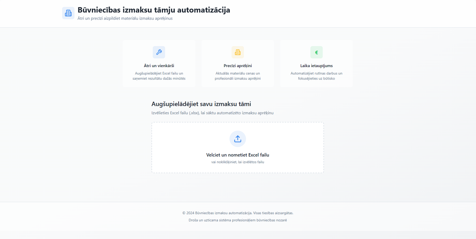 SIA ReIntellex Cost Estimate Automation Web App Screenshot