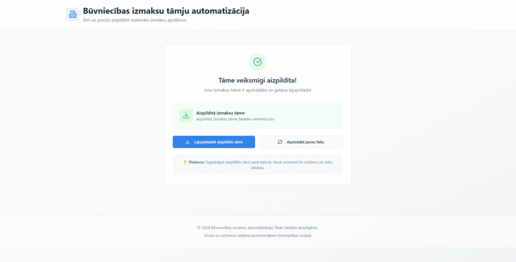 SIA ReIntellex Cost Estimate Finish Web App